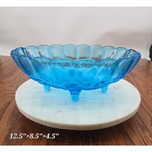 Vintage Ice Blue Indian Glass Harvest Fruit Bowl